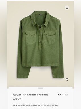 J. Crew Popover Shirt in Cotton Linen Blend